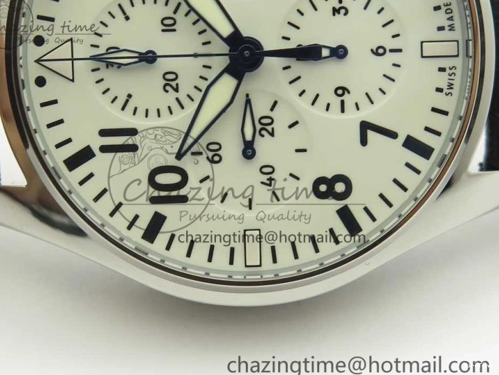 MIROTIME 0126 Pilot Chrono 377725 SS ZF 1:1 Best Edition White Dial on Black Leather Strap A Soft 7183